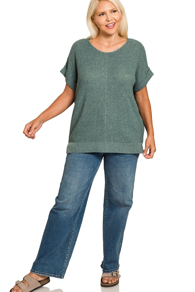 Stella Short Sleeve Sweater - Ash Jade