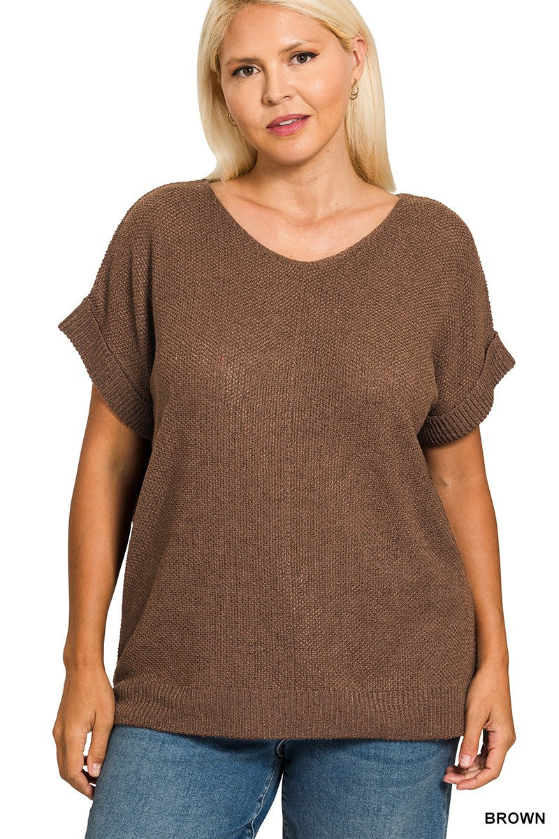 Stella Short Sleeve Sweater - Brown