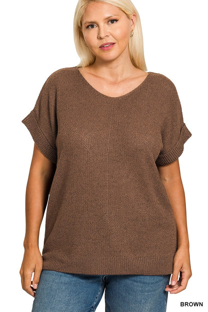 Stella Short Sleeve Sweater - Brown