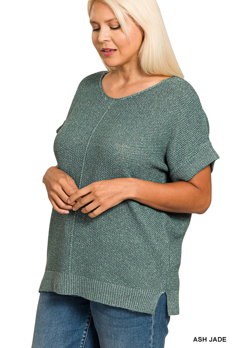 Stella Short Sleeve Sweater - Ash Jade