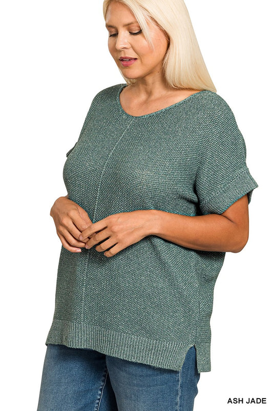 Stella Short Sleeve Sweater - Ash Jade