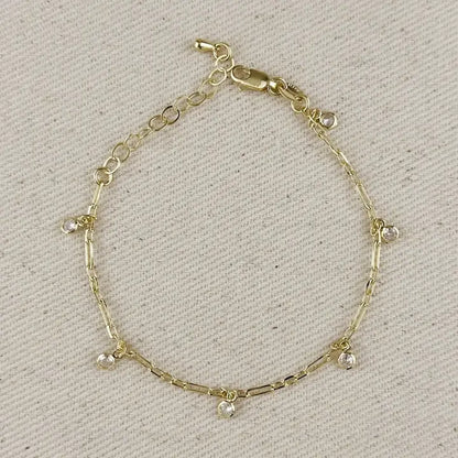 Paperclip w/Bezel CZ Drops Bracelet - 18k Gold Filled