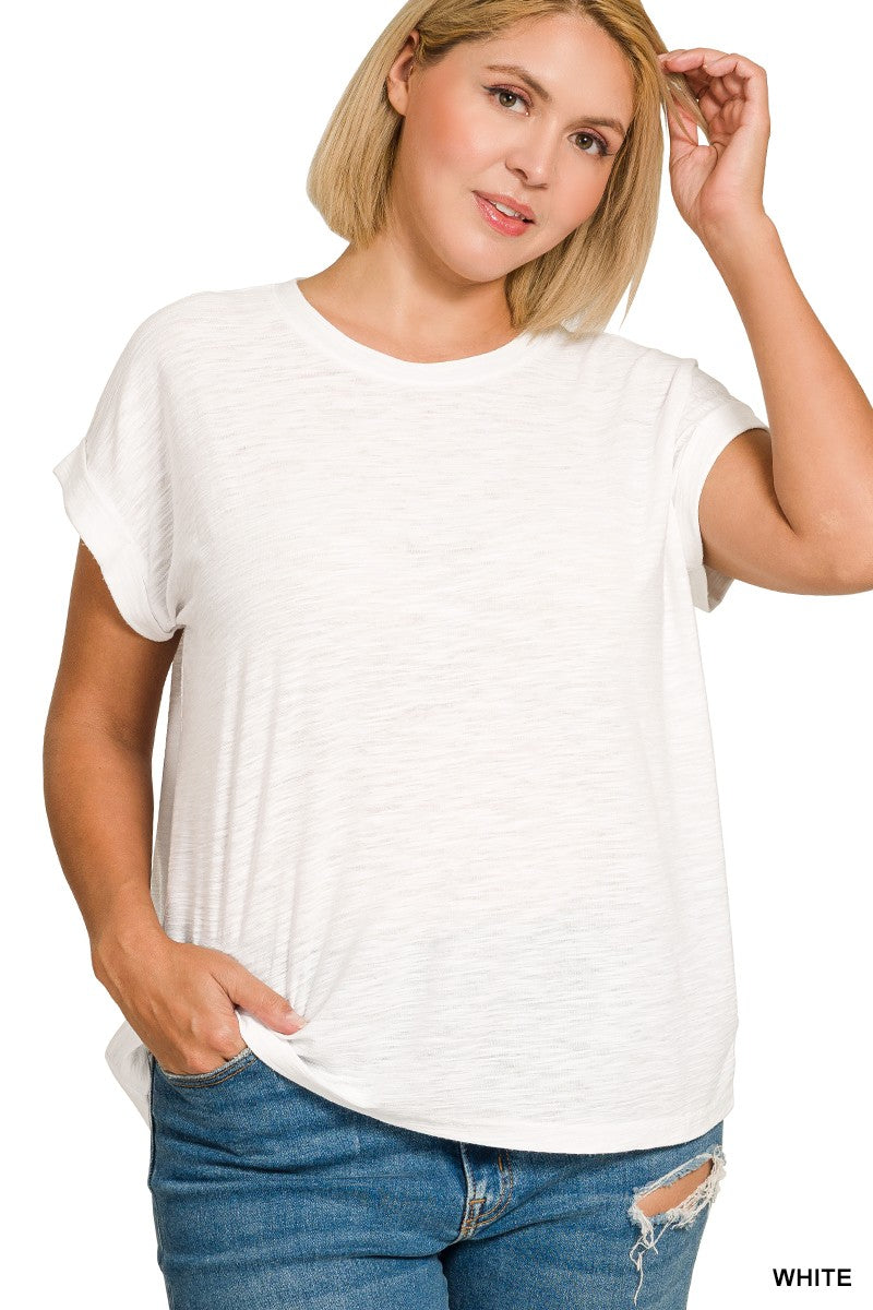 Selena Cuffed Sleeve Tee - White