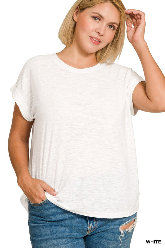 Selena Cuffed Sleeve Tee - White