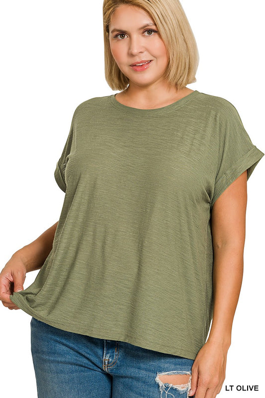 Selena Cuffed Sleeve Tee - Olive