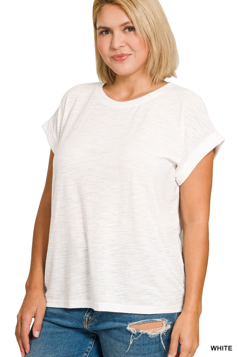 Selena Cuffed Sleeve Tee - White