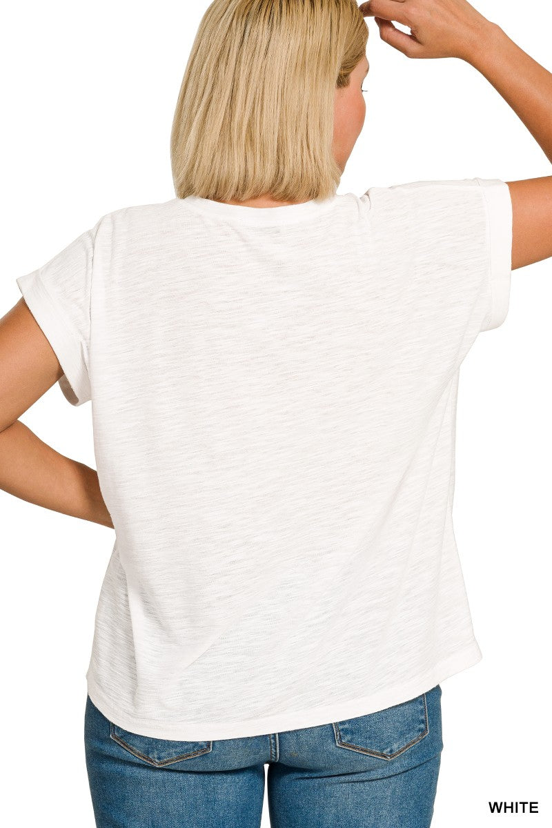 Selena Cuffed Sleeve Tee - White