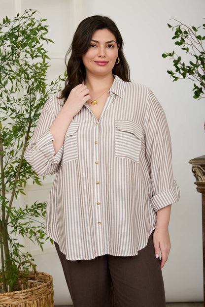 Della Striped Button Down - Brown