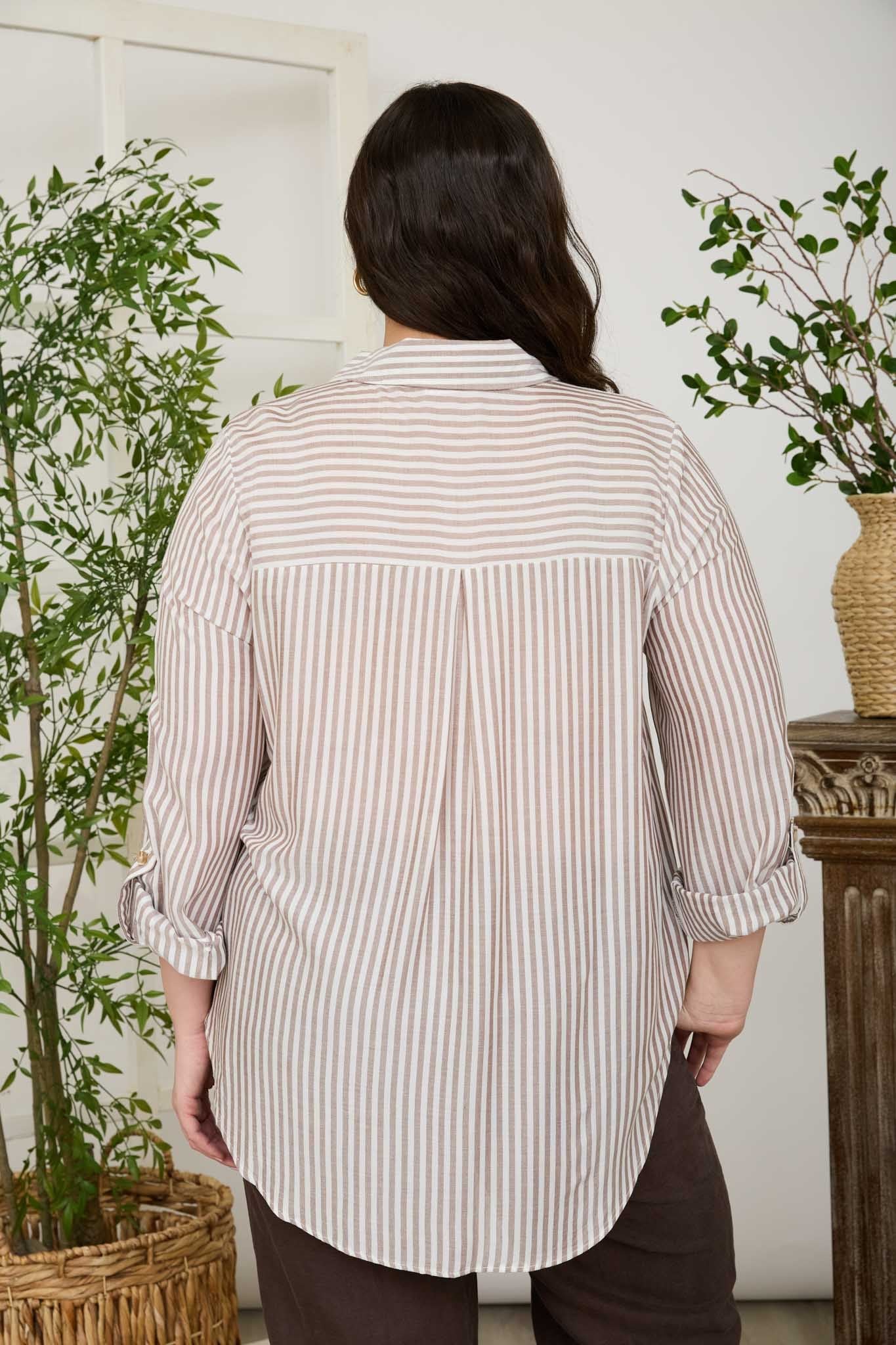 Della Striped Button Down - Brown