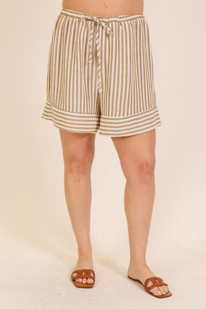 Cassie Drawstring Shorts - Taupe/White