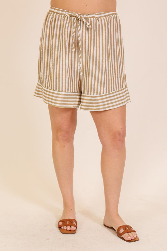 Cassie Drawstring Shorts - Taupe/White