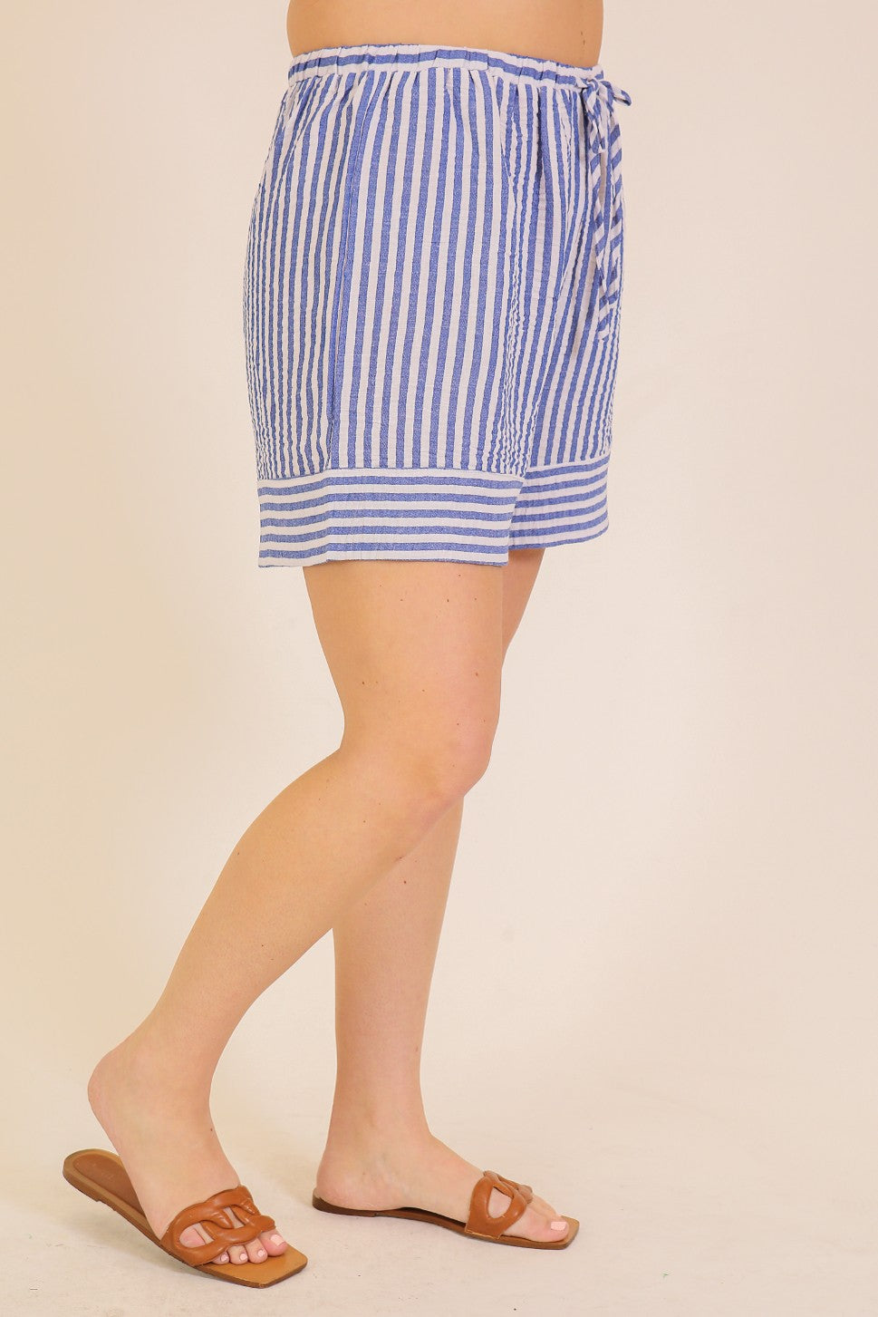 Cassie Drawstring Shorts - Blue/White
