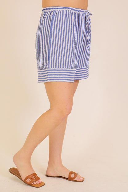 Cassie Drawstring Shorts - Blue/White