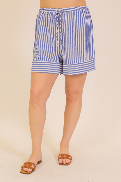 Cassie Drawstring Shorts - Blue/White