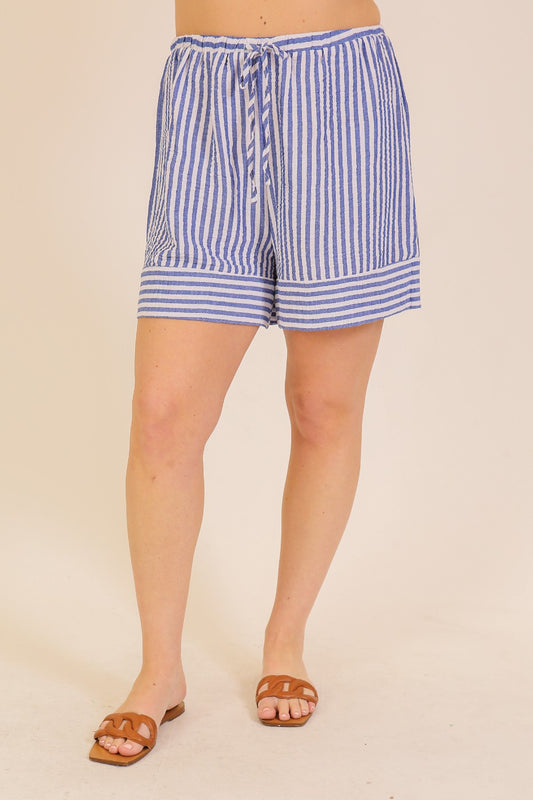 Cassie Drawstring Shorts - Blue/White
