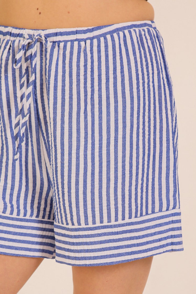 Cassie Drawstring Shorts - Blue/White