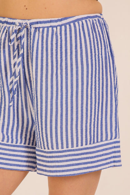 Cassie Drawstring Shorts - Blue/White
