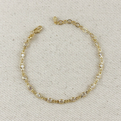 Round Bezel CZ Bracelet - 18k Gold Filled