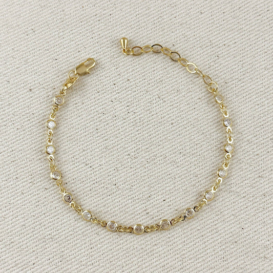 Round Bezel CZ Bracelet - 18k Gold Filled