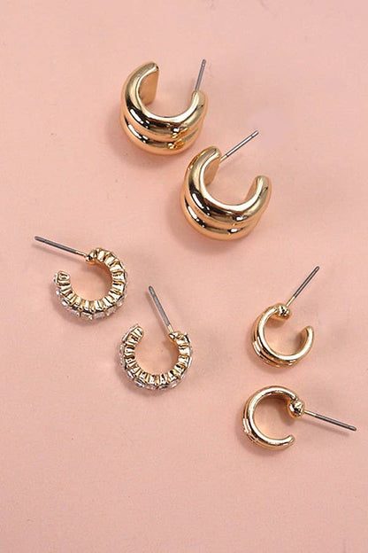 Double Hoop Huggie Trio Set
