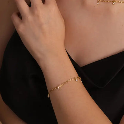 Paperclip w/Bezel CZ Drops Bracelet - 18k Gold Filled