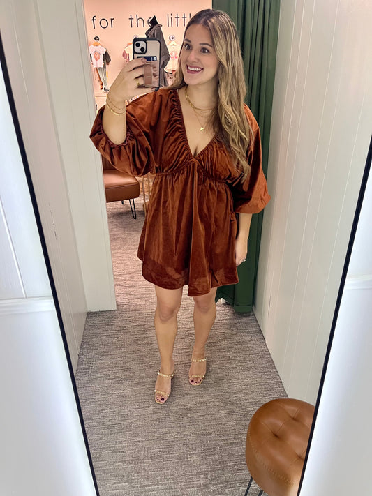 Allie Velvet Dress - Rust