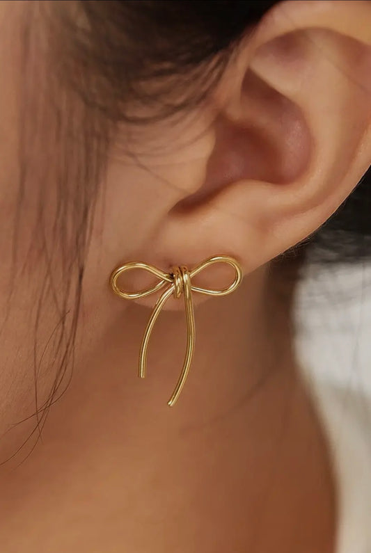 Ribbon Bow Studs - Gold