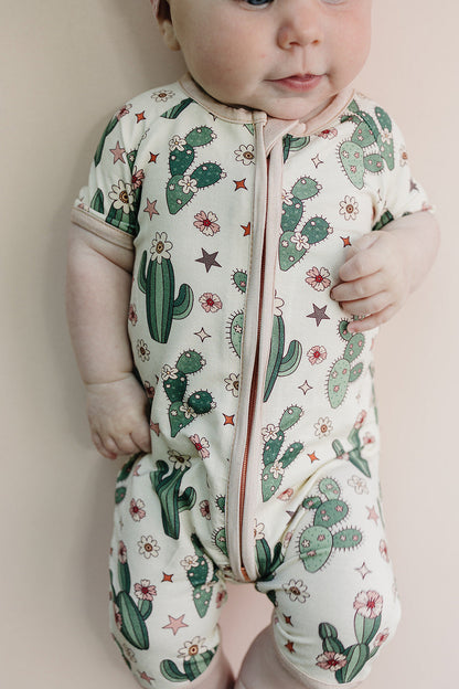 Bamboo Shorty Romper | Cactus Flowers