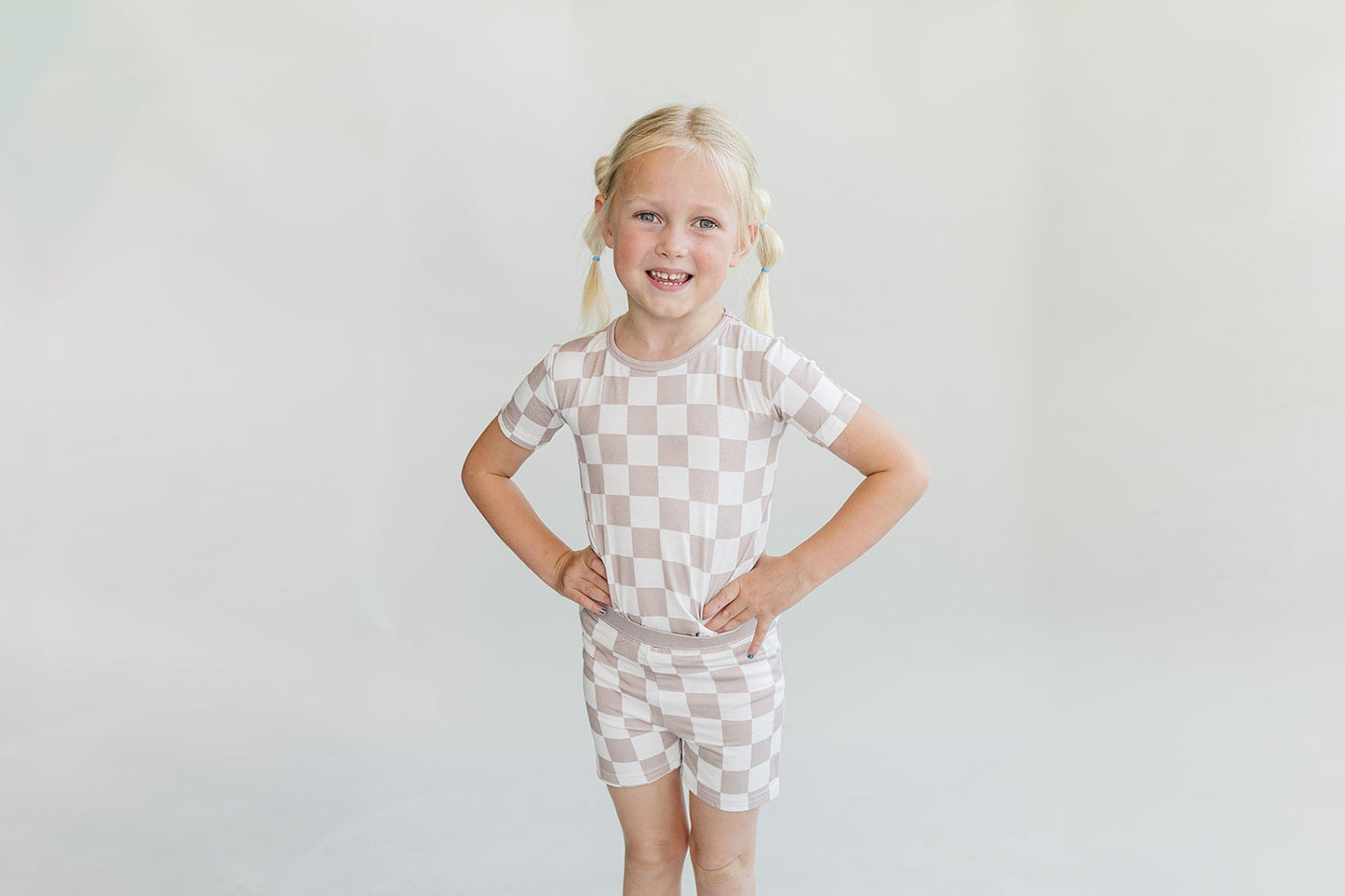 Bamboo Two Piece Shorts Set | Latte Checkered