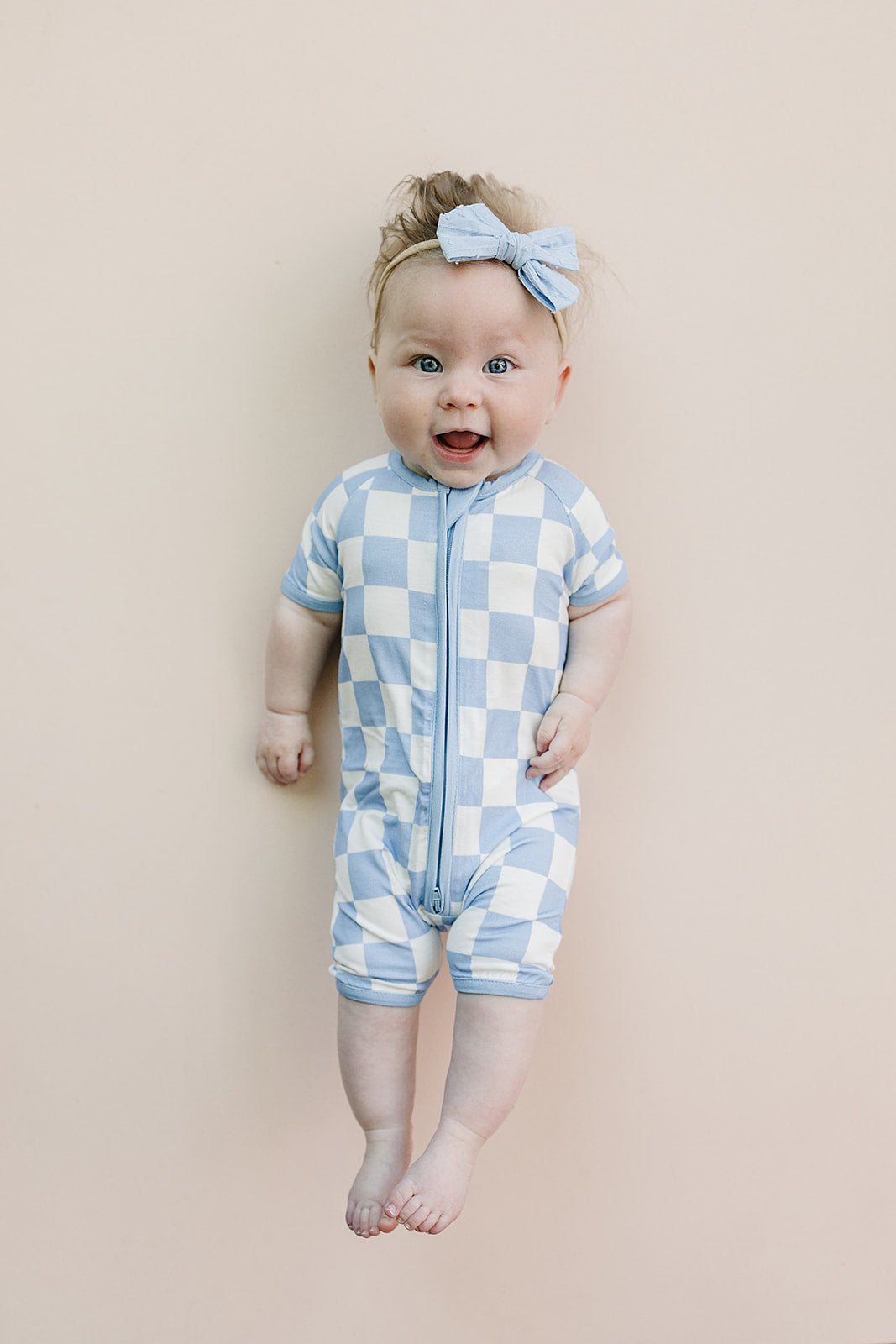 Bamboo Shorty Romper | Blue Checkered