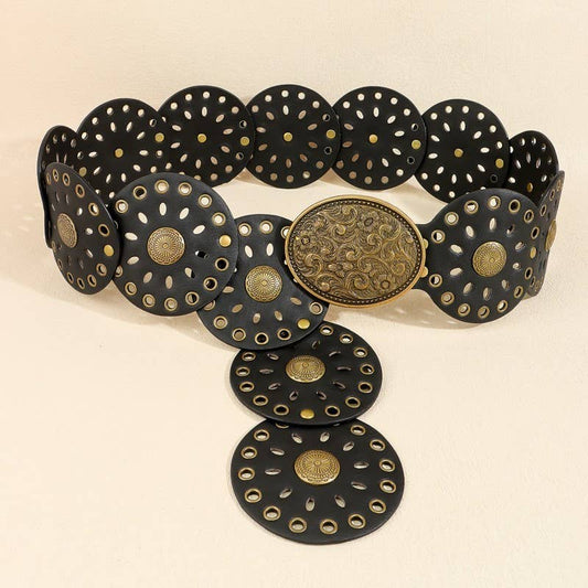 Studded Oval Disc Belt - Black