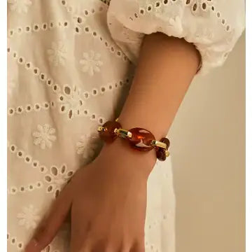 Marbled Resin Link Bracelet - Gold/Tortoise