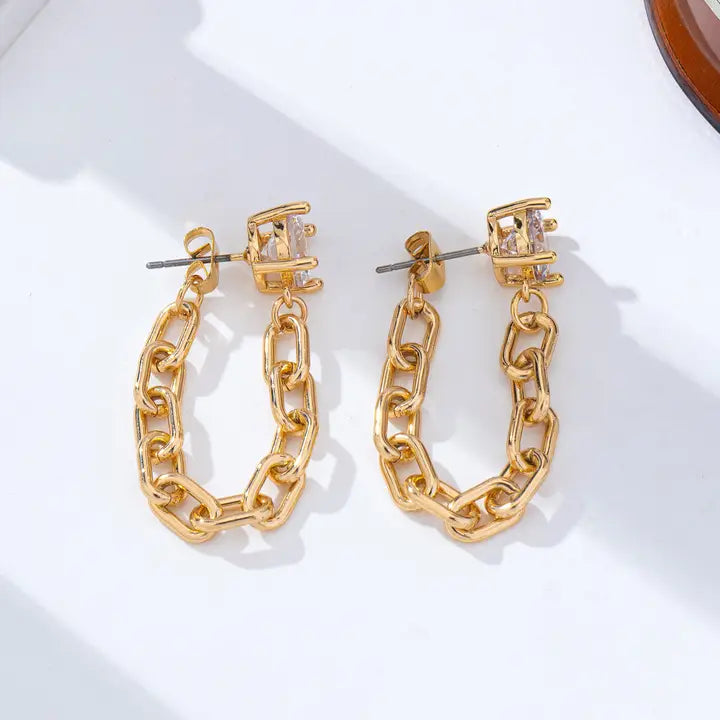 Crystal Stud Hoop & Drop Earrings - Gold