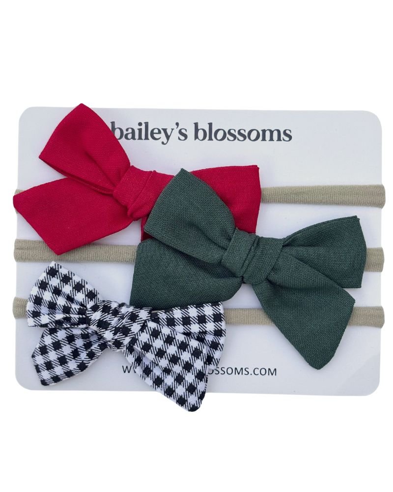 3-piece Linen Cotton Nylon Headband Set - Classic Christmas