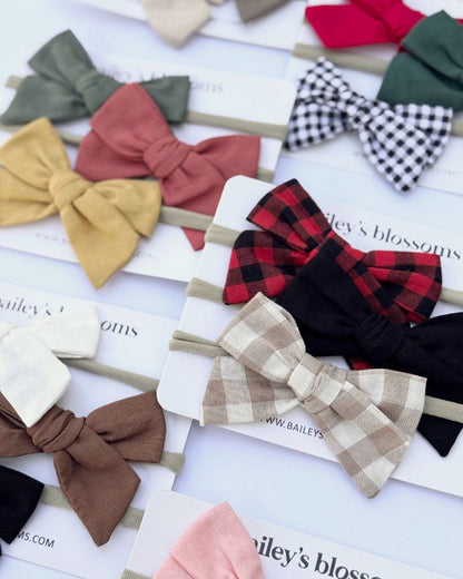 3-piece Linen Cotton Nylon Headband Set - Holiday Gingham