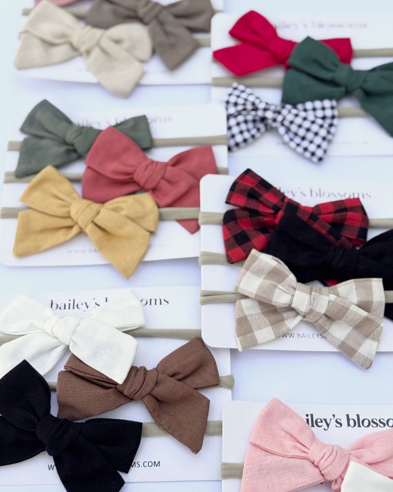 3-piece Linen Cotton Nylon Headband Set - Holiday Gingham