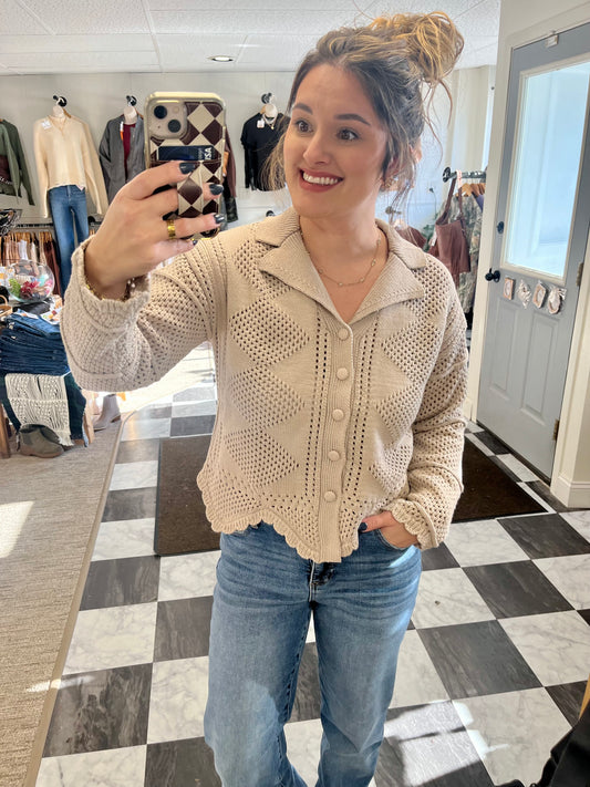 Karri Crochet Knit Cardigan - Oatmeal