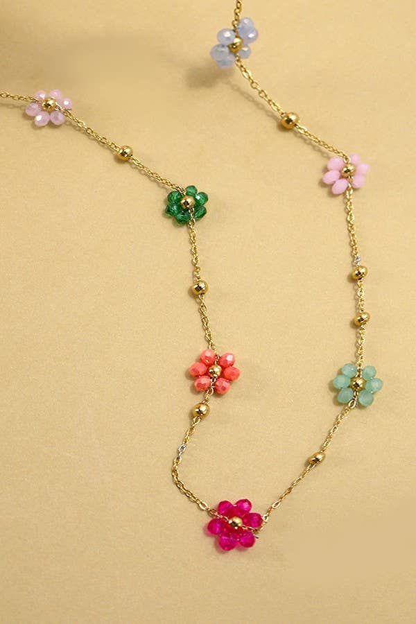 Beaded Flower Necklace - Multi
