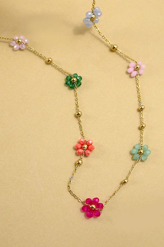 Beaded Flower Necklace - Multi