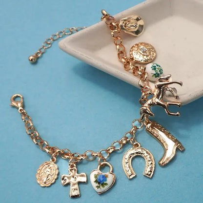 Western Porcelain Charm Bracelet - Gold