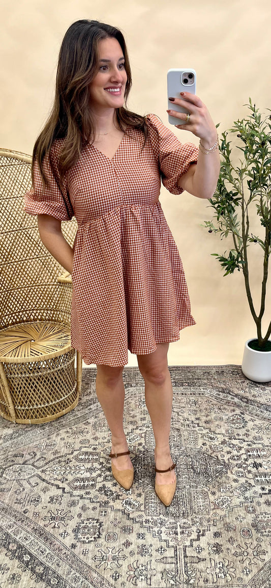 Ember Gingham Dress - Rust