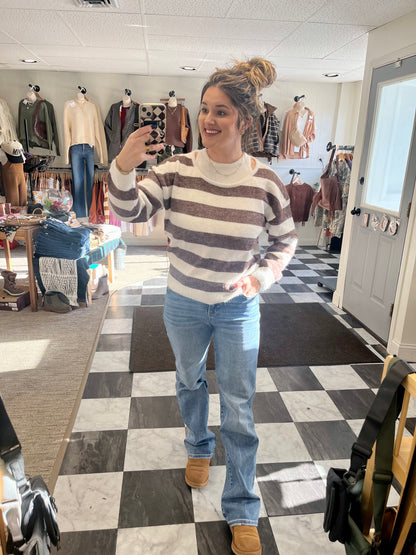 Codi Striped Sweater - Mocha/White