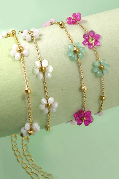 Beaded Flower Bracelet - White