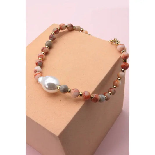 Stone Beaded Bracelet - Peach Agate