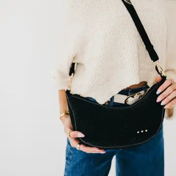 Paige Suede Woven Crossbody - Black
