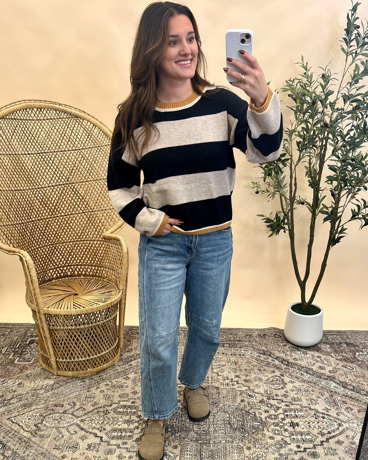 Vida Wide Stripe Sweater - Black/Oatmeal