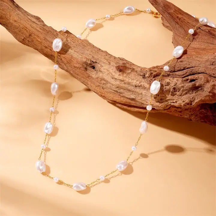 Delicate Pearl Chain Necklace - Gold