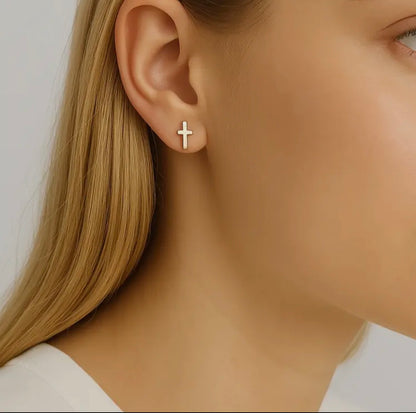 Gold Cross Stud Earrings