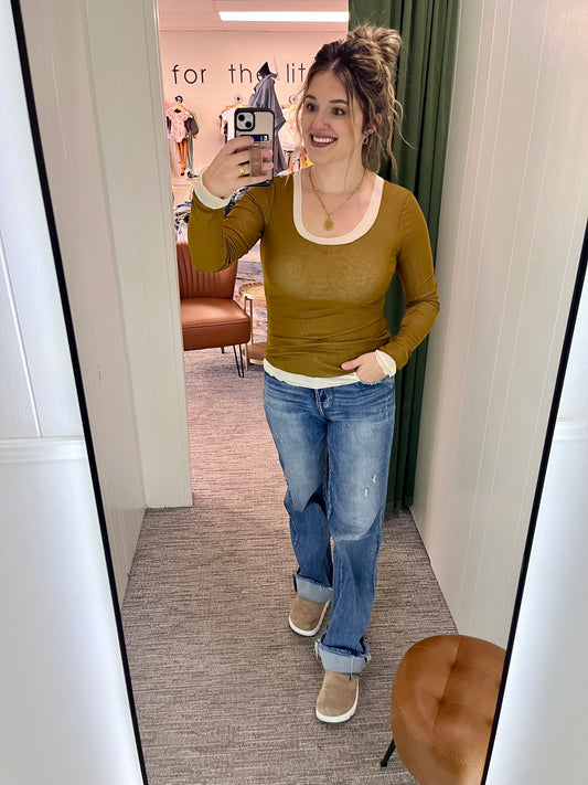 Soni Mesh Long Sleeve - Moss/Cream