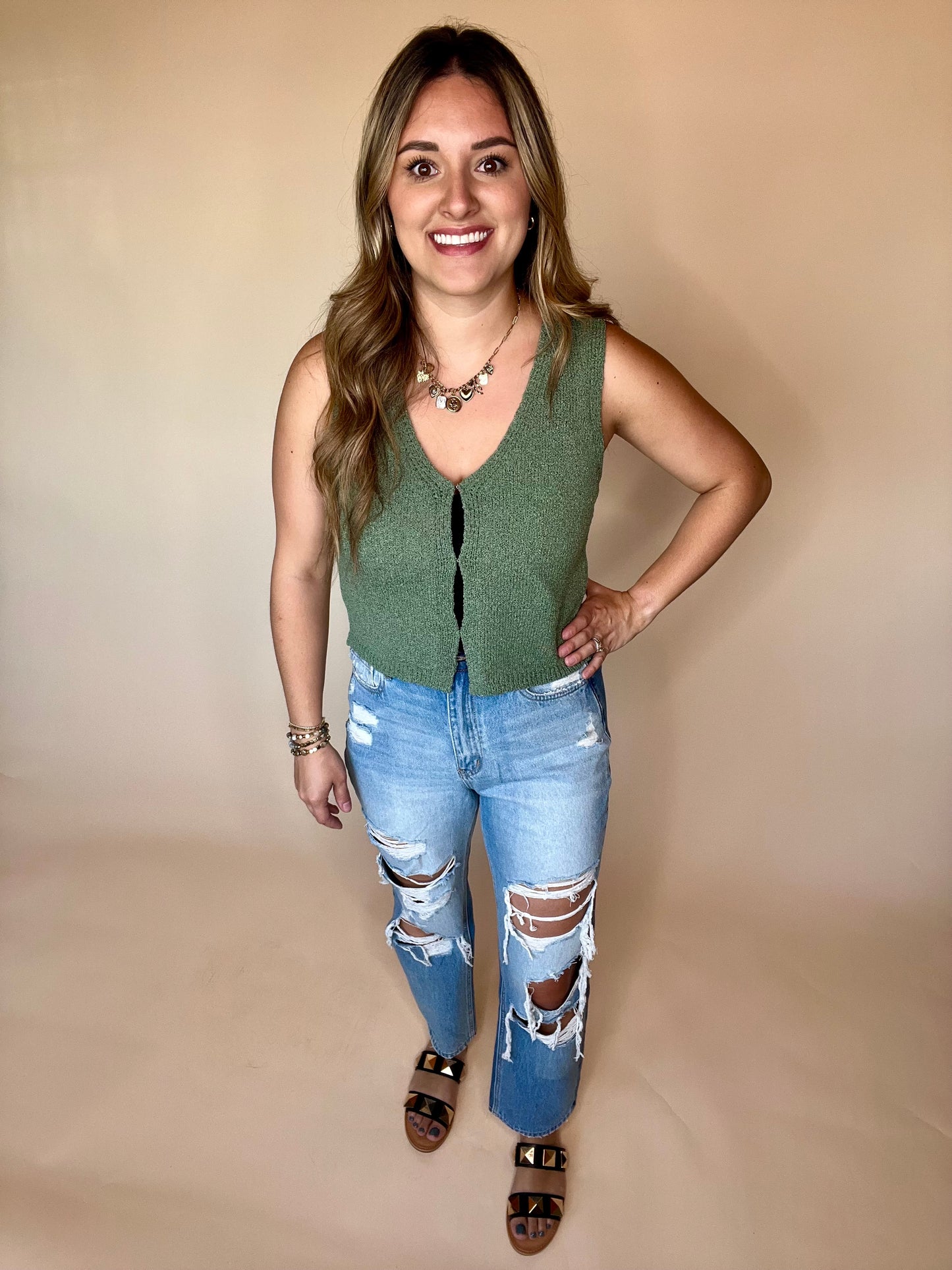 Hallie Sweater Vest - Olive Green